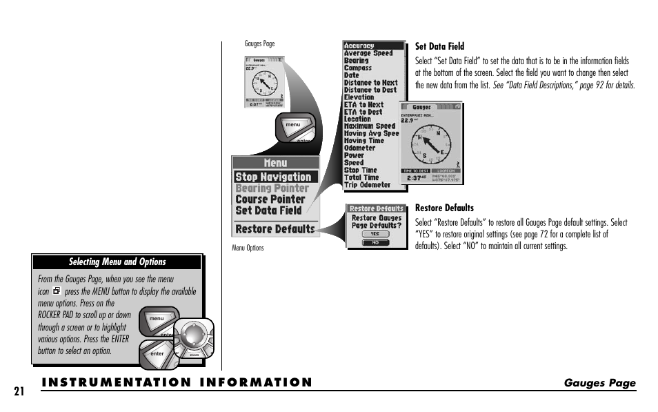 Gauges page | Cobra Electronics GPS 1000 User Manual | Page 23 / 104