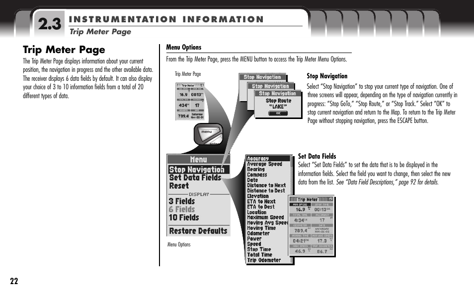 Trip meter page | Cobra Electronics GPS 1000 User Manual | Page 24 / 104