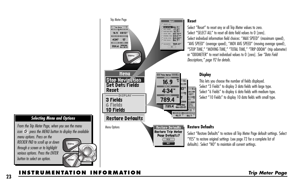 Trip meter page | Cobra Electronics GPS 1000 User Manual | Page 25 / 104