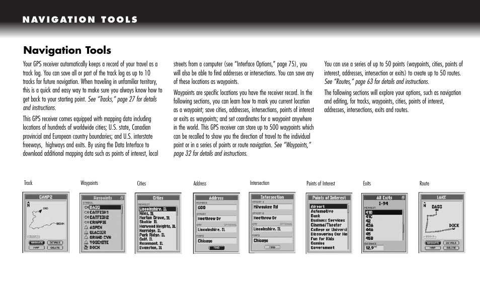 Navigation tools | Cobra Electronics GPS 1000 User Manual | Page 26 / 104
