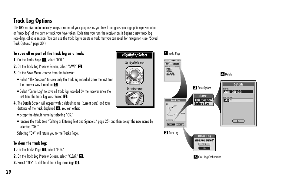 Track log options | Cobra Electronics GPS 1000 User Manual | Page 31 / 104