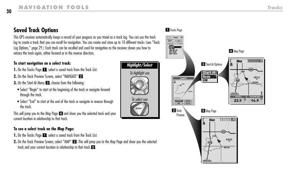 Saved track options | Cobra Electronics GPS 1000 User Manual | Page 32 / 104