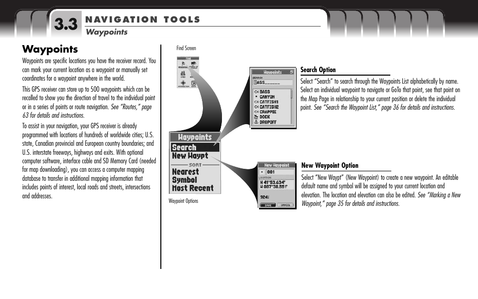 Waypoints | Cobra Electronics GPS 1000 User Manual | Page 34 / 104