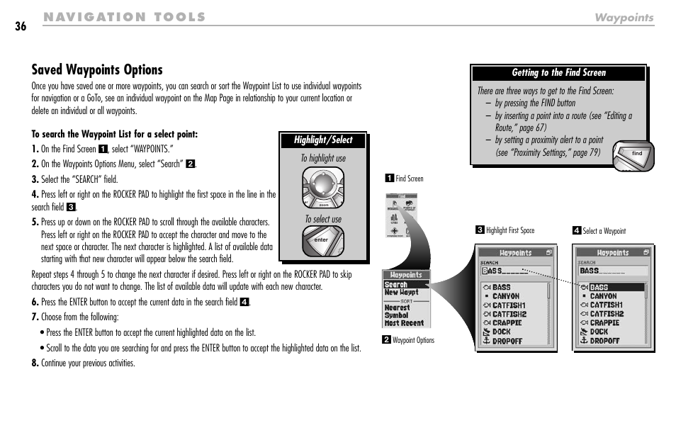 Saved waypoints options | Cobra Electronics GPS 1000 User Manual | Page 38 / 104