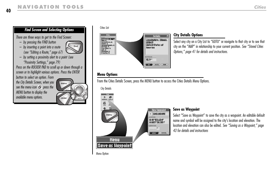 Cities | Cobra Electronics GPS 1000 User Manual | Page 42 / 104