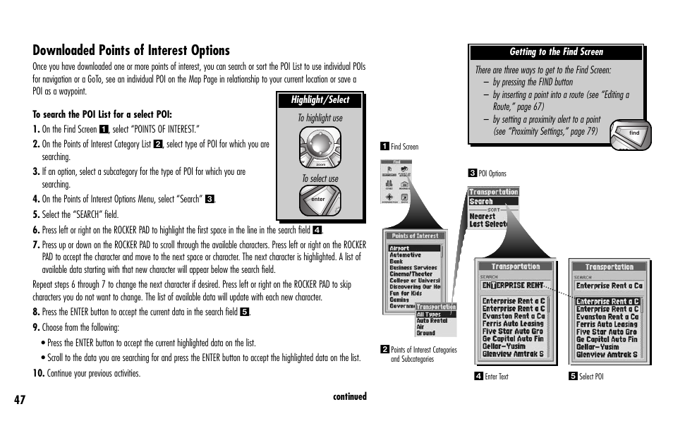 Downloaded points of interest options | Cobra Electronics GPS 1000 User Manual | Page 49 / 104