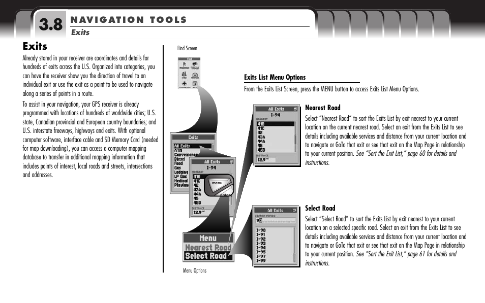 Exits | Cobra Electronics GPS 1000 User Manual | Page 60 / 104