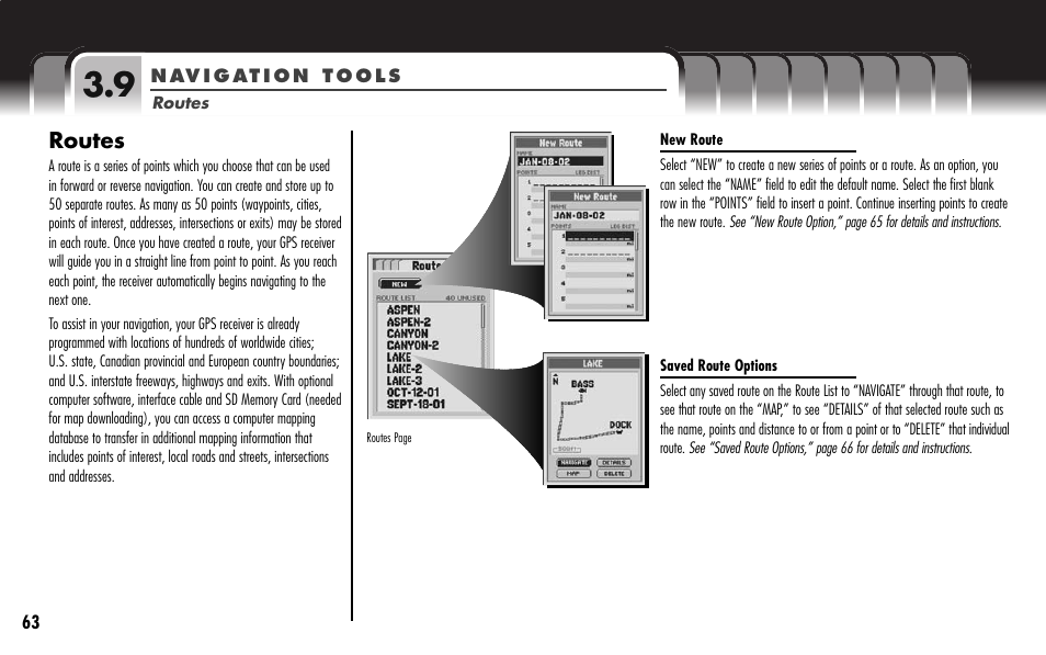 Routes | Cobra Electronics GPS 1000 User Manual | Page 65 / 104