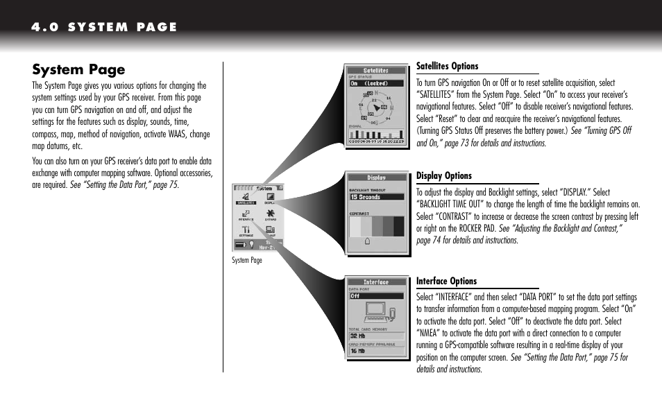 System page | Cobra Electronics GPS 1000 User Manual | Page 70 / 104