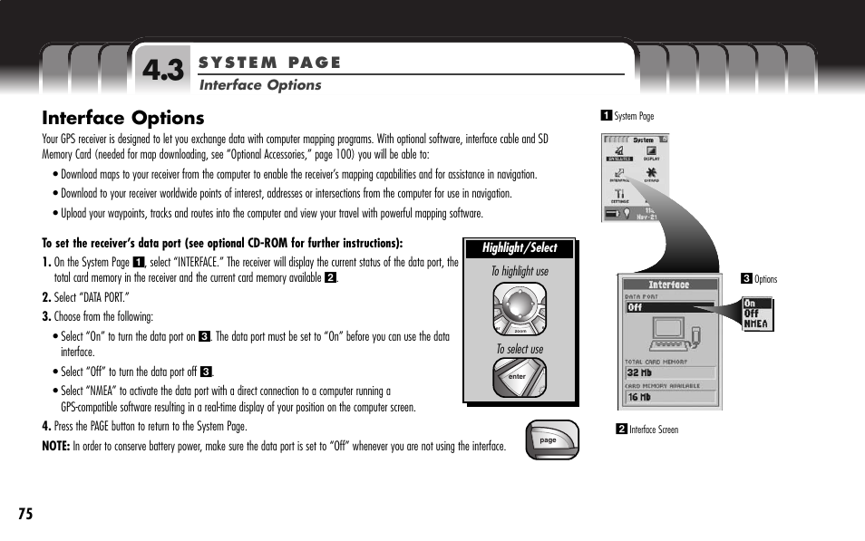 Interface options | Cobra Electronics GPS 1000 User Manual | Page 77 / 104
