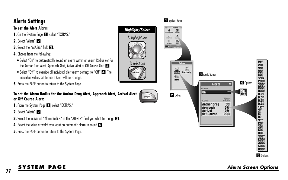 Alerts settings | Cobra Electronics GPS 1000 User Manual | Page 79 / 104