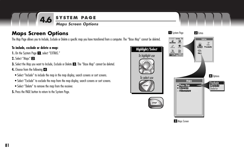Maps screen options | Cobra Electronics GPS 1000 User Manual | Page 83 / 104