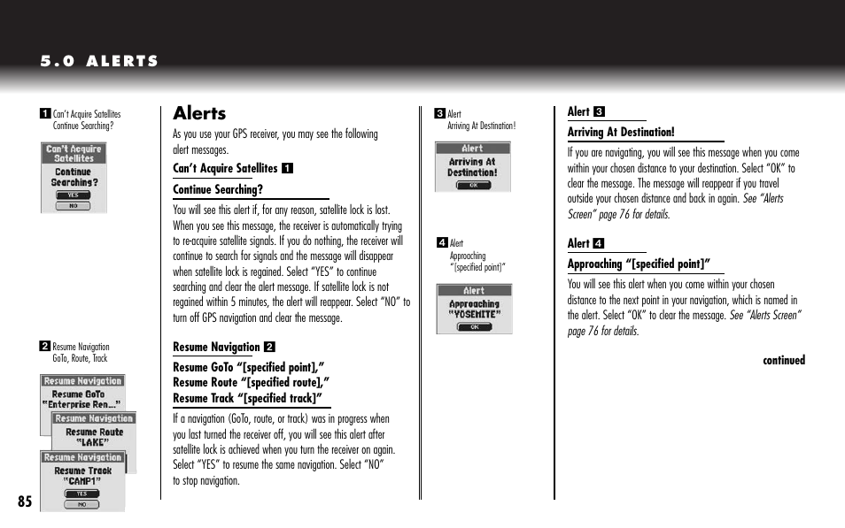 Alerts | Cobra Electronics GPS 1000 User Manual | Page 87 / 104