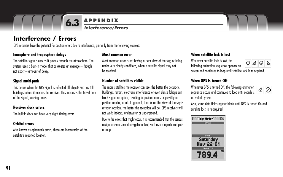 Interference / errors | Cobra Electronics GPS 1000 User Manual | Page 93 / 104