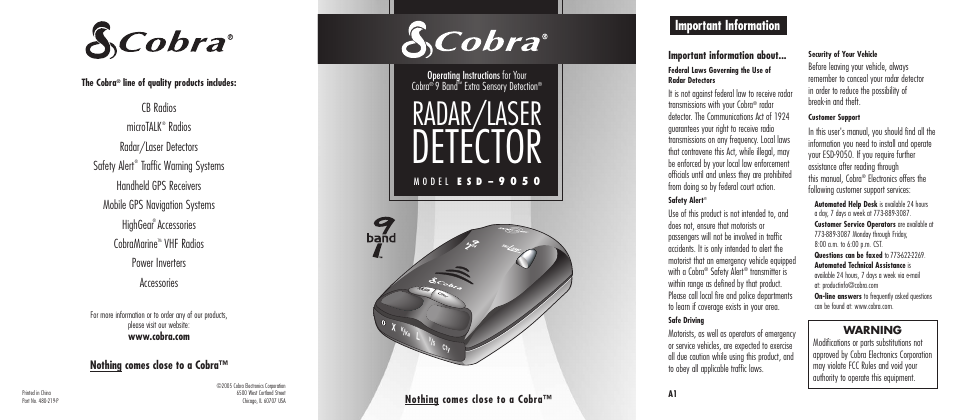 Cobra Electronics ESD-9050 User Manual | 12 pages