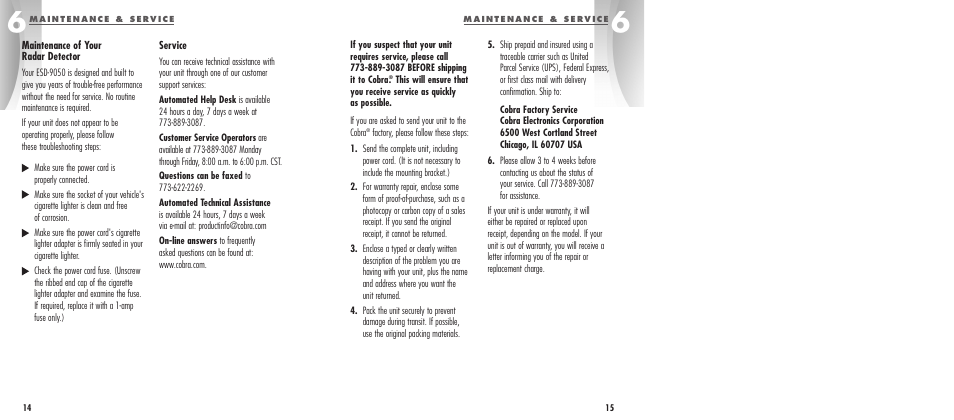 Cobra Electronics ESD-9050 User Manual | Page 10 / 12