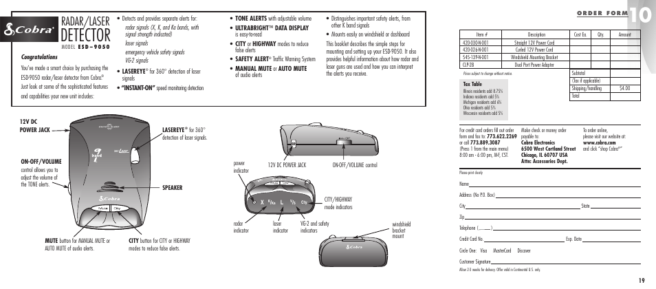 Detector, Radar/laser | Cobra Electronics ESD-9050 User Manual | Page 2 / 12