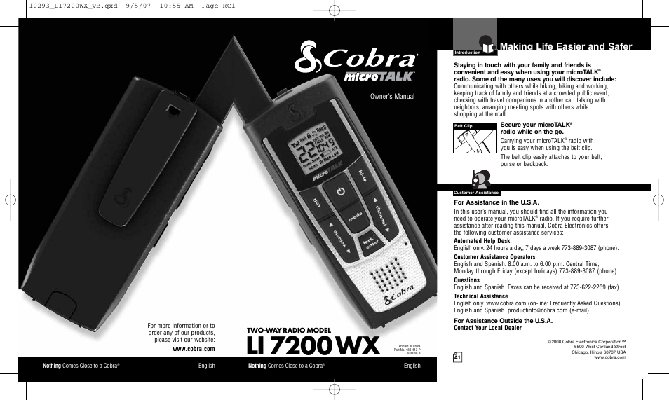 Cobra Electronics MICROTALK LI7200WX User Manual | 17 pages