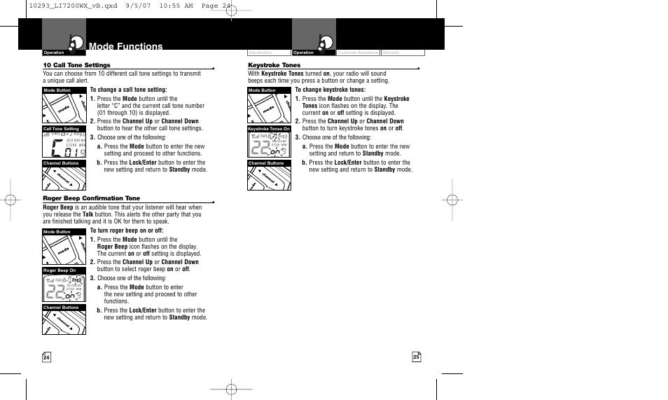 Mode functions | Cobra Electronics MICROTALK LI7200WX User Manual | Page 15 / 17