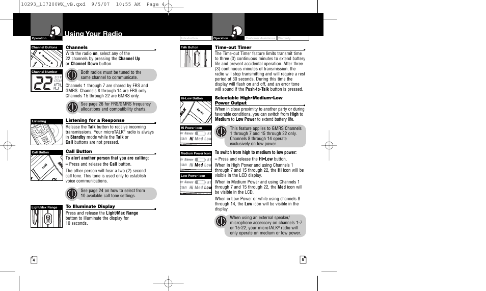 Using your radio | Cobra Electronics MICROTALK LI7200WX User Manual | Page 5 / 17