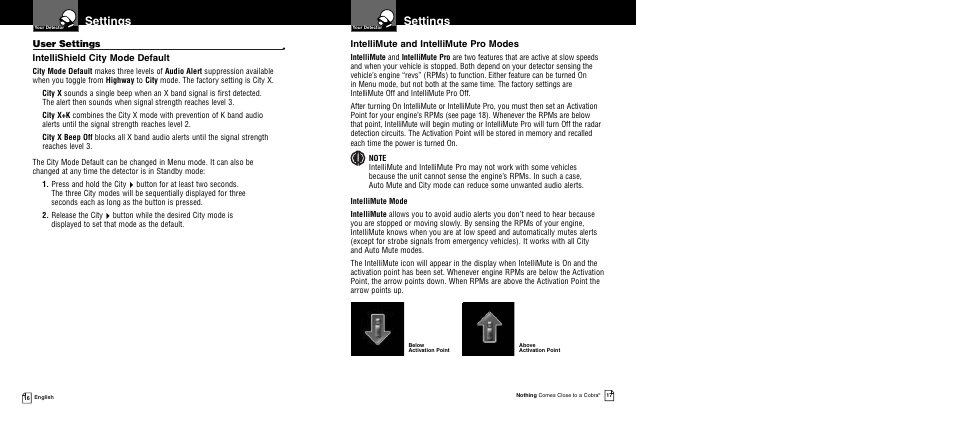 Settings | Cobra Electronics XRS 9960G User Manual | Page 12 / 24