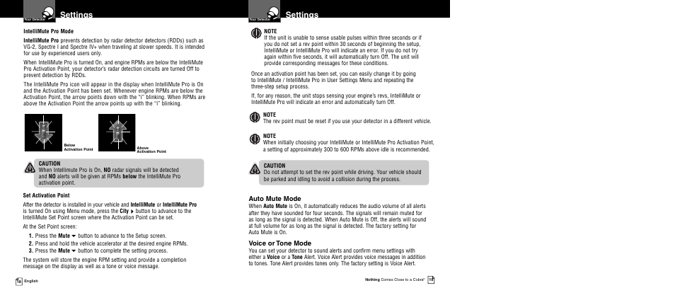 Settings | Cobra Electronics XRS 9960G User Manual | Page 13 / 24