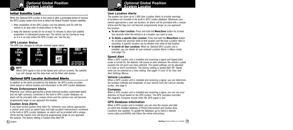 Optional global position system locator | Cobra Electronics XRS 9960G User Manual | Page 21 / 24