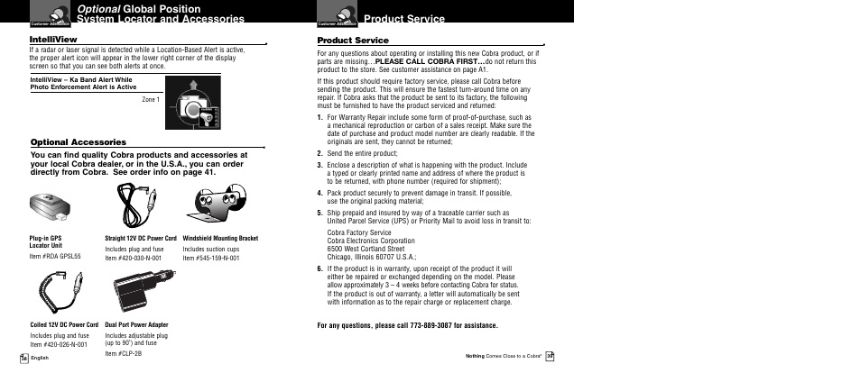 Product service | Cobra Electronics XRS 9960G User Manual | Page 23 / 24