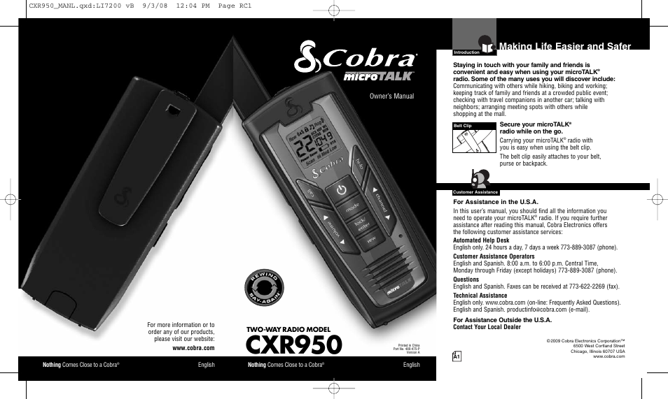 Cobra Electronics MicroTalk CXR950 User Manual | 17 pages