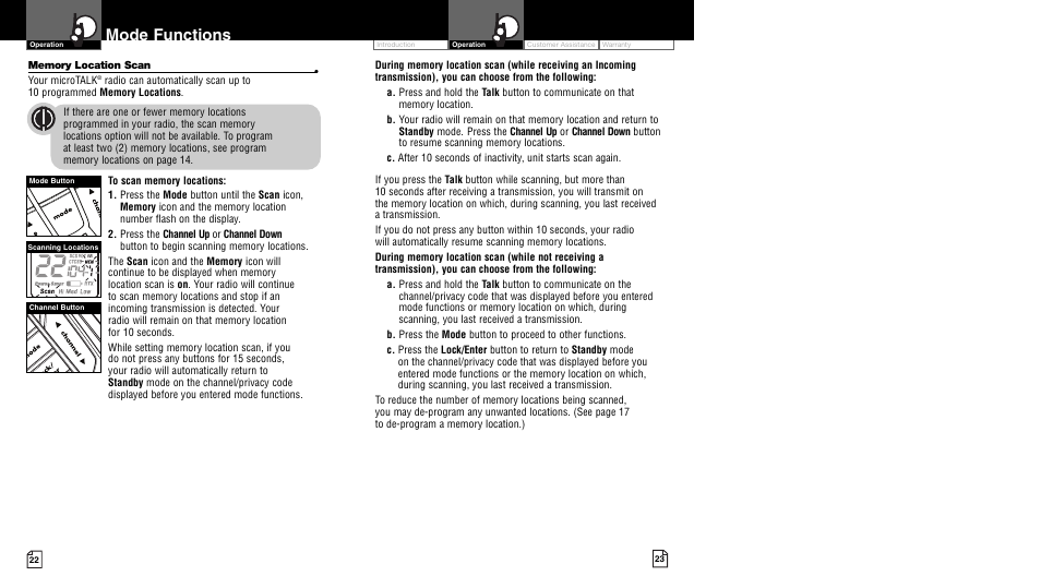 Mode functions, Li 73 00 | Cobra Electronics MicroTalk CXR950 User Manual | Page 14 / 17