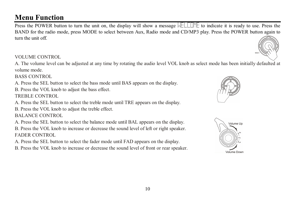 Menu function | Hyundai H-CDM8048 User Manual | Page 10 / 39
