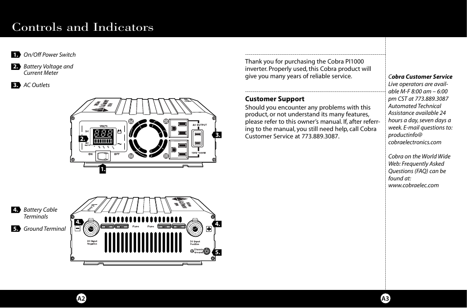 Controls and indicators | Cobra Electronics HG-PI1000 User Manual | Page 3 / 15