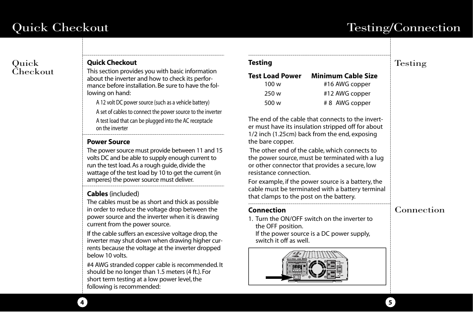 Testing/connection, Quick checkout, Testing connection | Cobra Electronics HG-PI1000 User Manual | Page 6 / 15