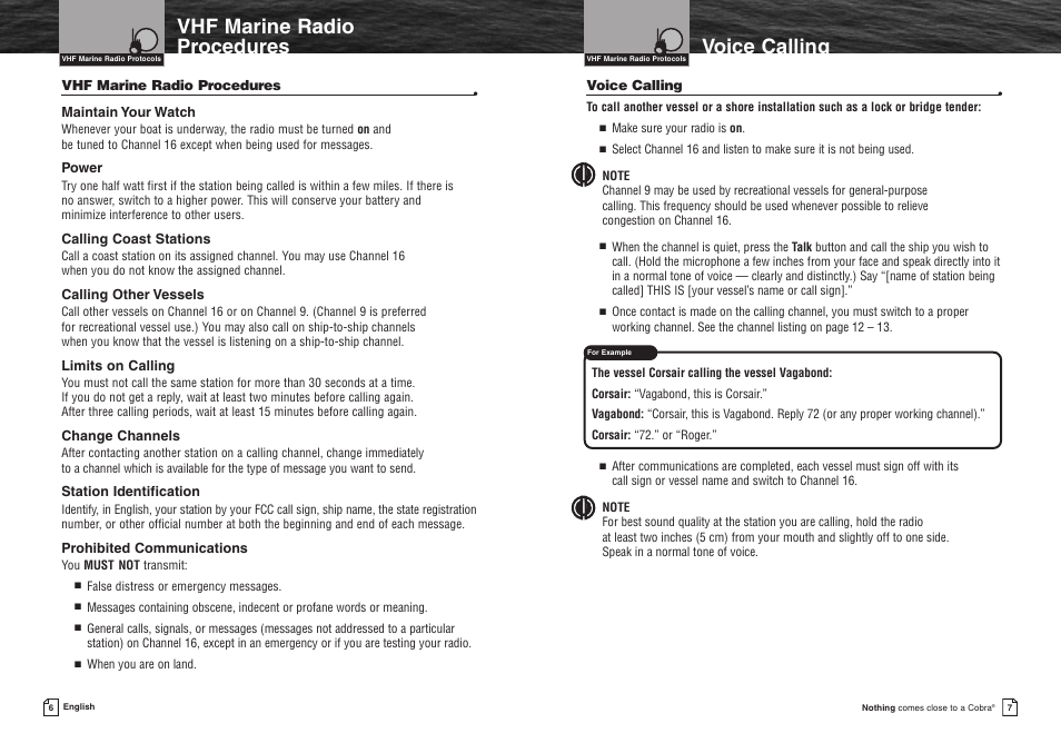 Vhf marine radio procedures voice calling | Cobra Electronics MR HH90 VP User Manual | Page 6 / 23
