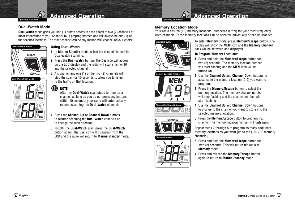 Advanced operation | Cobra Electronics MR HH125 User Manual | Page 14 / 30