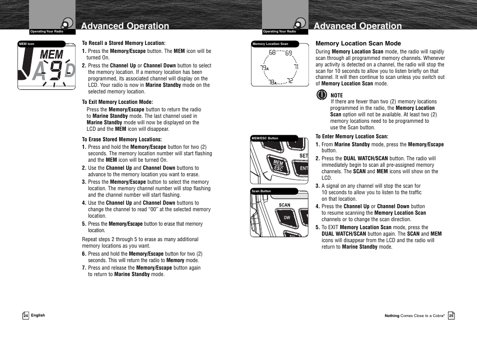 Advanced operation | Cobra Electronics MR HH125 User Manual | Page 15 / 30
