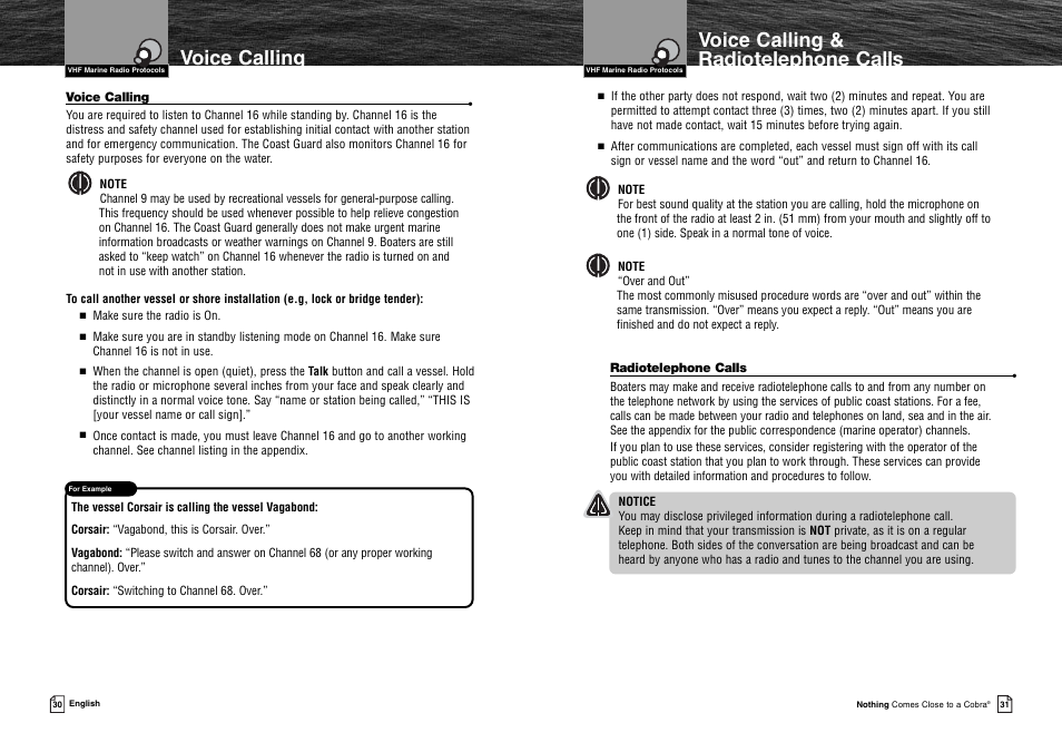 Voice calling & radiotelephone calls, Voice calling | Cobra Electronics MR HH125 User Manual | Page 18 / 30