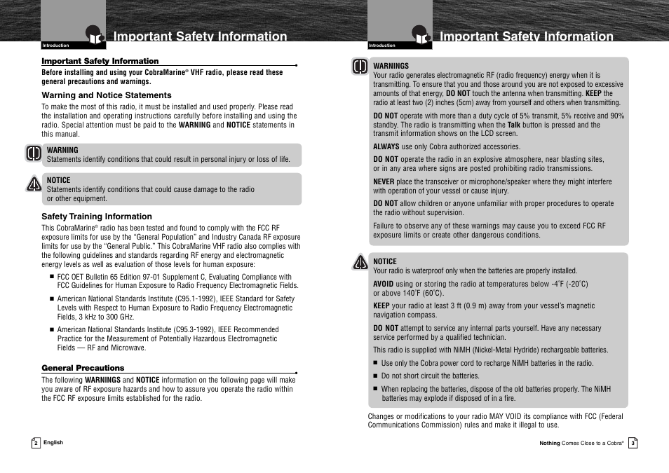 Important safety information | Cobra Electronics MR HH125 User Manual | Page 4 / 30