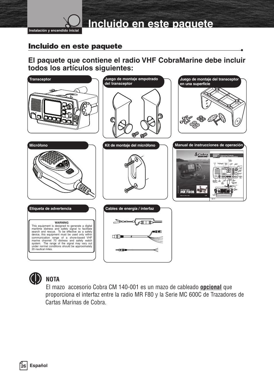 Incluido en este paquete | Cobra Electronics MARINE MR F80B User Manual | Page 29 / 83