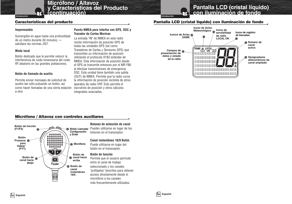Micrófono / altavoz con controles auxiliares, Características del producto | Cobra Electronics MARINE MR F80B User Manual | Page 3 / 83