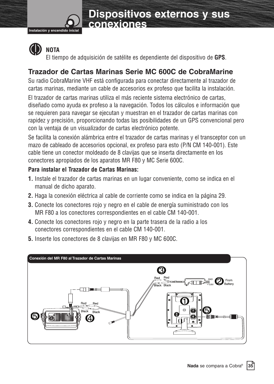 Dispositivos externos y sus conexiones | Cobra Electronics MARINE MR F80B User Manual | Page 38 / 83