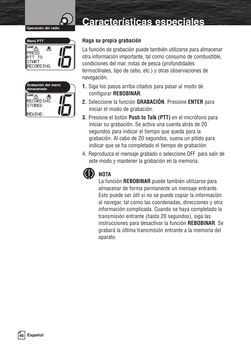 Características especiales | Cobra Electronics MARINE MR F80B User Manual | Page 49 / 83