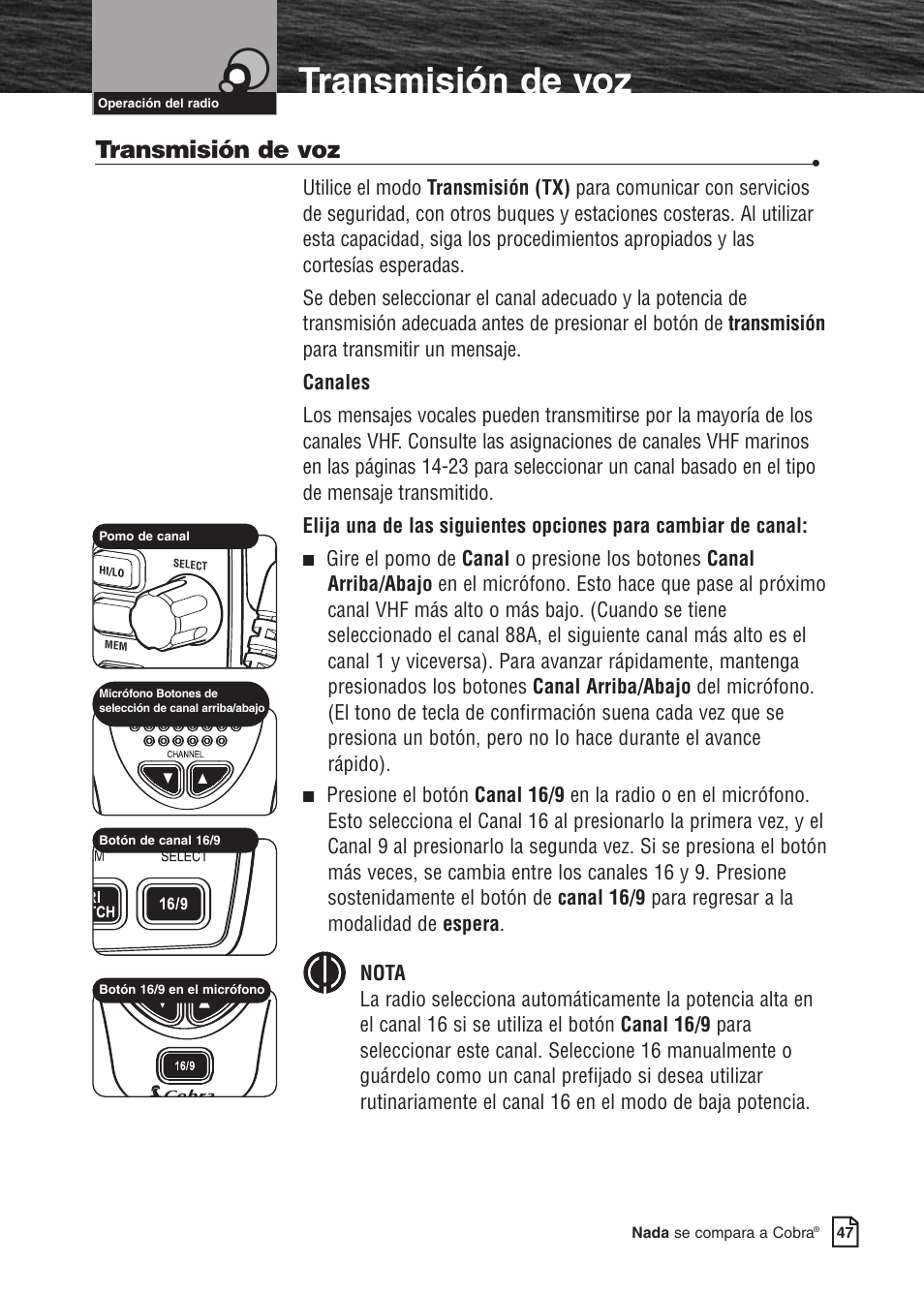Características del producto, Transmisión de voz | Cobra Electronics MARINE MR F80B User Manual | Page 50 / 83