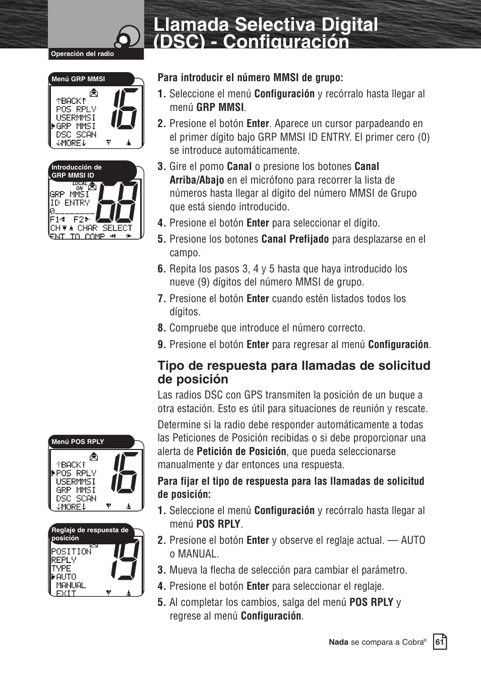 Características del producto, Llamada selectiva digital (dsc) - configuración | Cobra Electronics MARINE MR F80B User Manual | Page 64 / 83