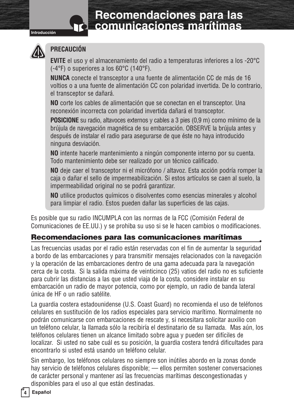 Recomendaciones para las comunicaciones marítimas | Cobra Electronics MARINE MR F80B User Manual | Page 7 / 83