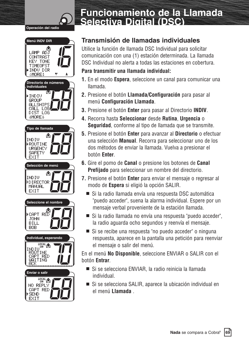 Características del producto, Transmisión de llamadas individuales | Cobra Electronics MARINE MR F80B User Manual | Page 72 / 83