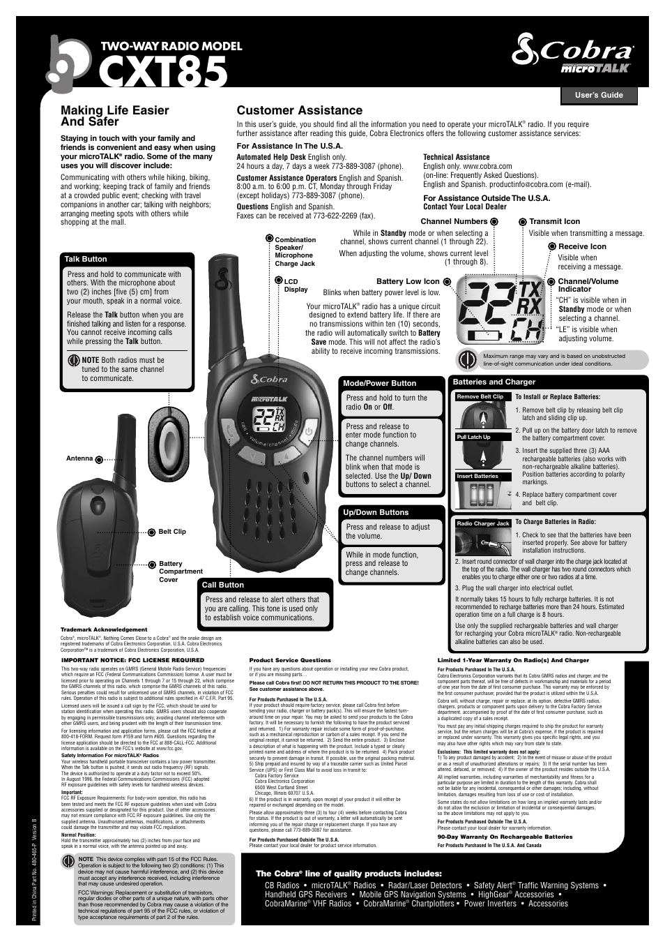 Cobra Electronics microTALK CXT85 User Manual | 1 page