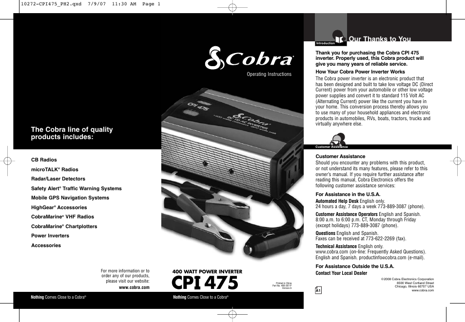 Cobra Electronics CPI 475 User Manual | 11 pages