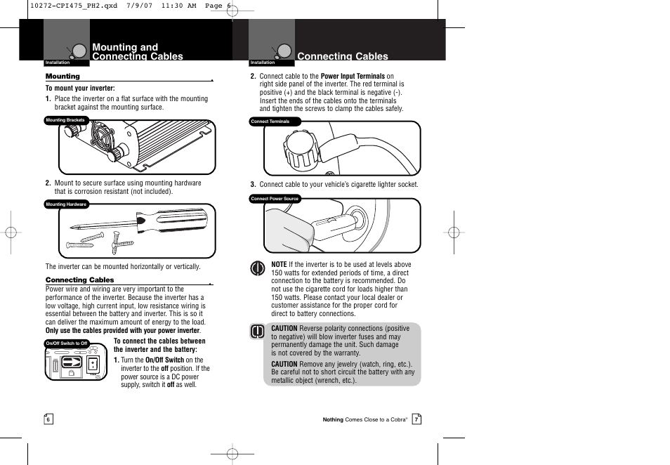 Connecting cables, Mounting and connecting cables | Cobra Electronics CPI 475 User Manual | Page 6 / 11