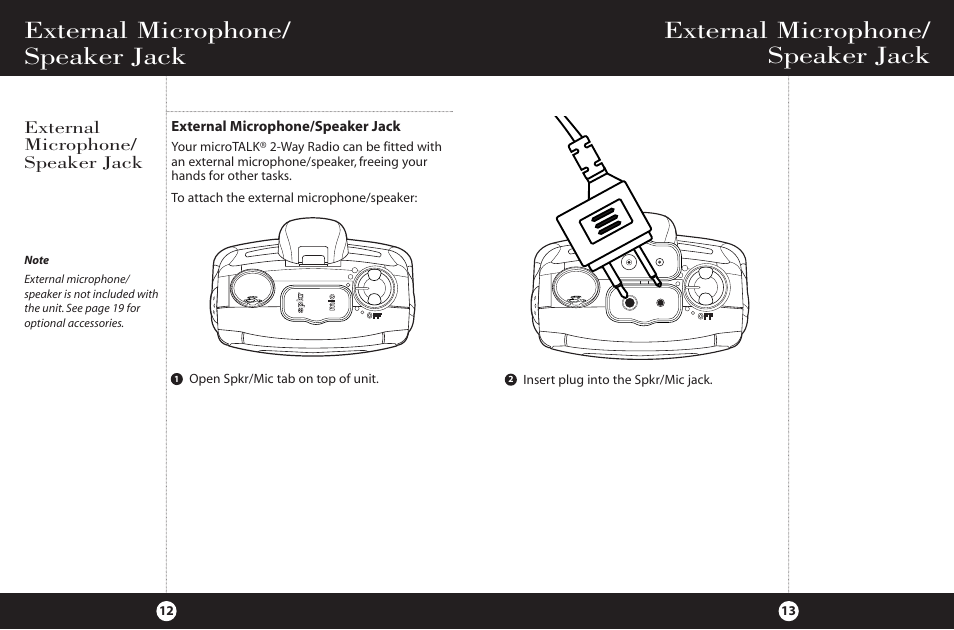 External microphone/ speaker jack | Cobra Electronics FRS 225 User Manual | Page 9 / 14